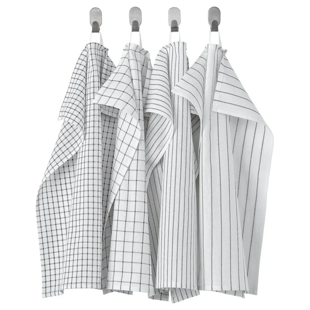 RINNIG Dish towel, white/dark gray/patterned, 18x24 